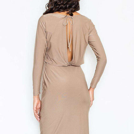 Chic Boat Neck Midi Dress with Back Bow - Effortless Daytime Sophistication