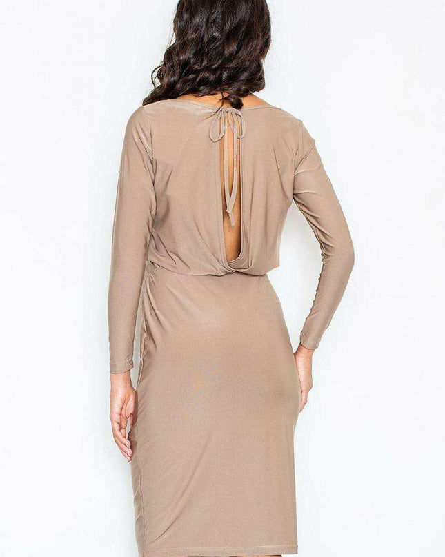 Chic Boat Neck Midi Dress with Back Bow - Effortless Daytime Sophistication