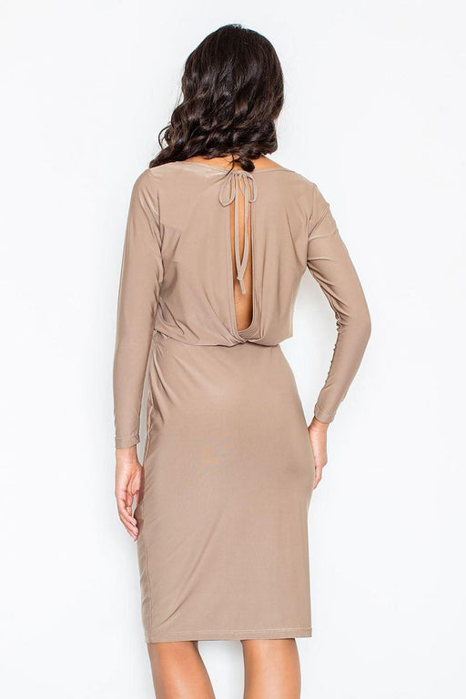 Sophisticated Boat Neck Midi Dress with Back Tie - Figl Daydress 43882