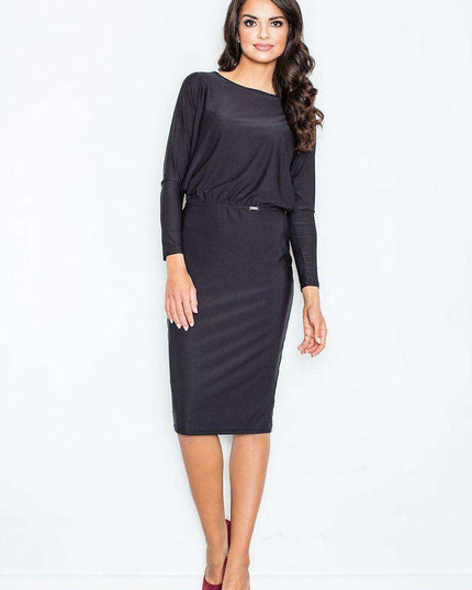 Elegant Boat Neck Midi Dress with Adjustable Waist Tie and Alluring Back Slit