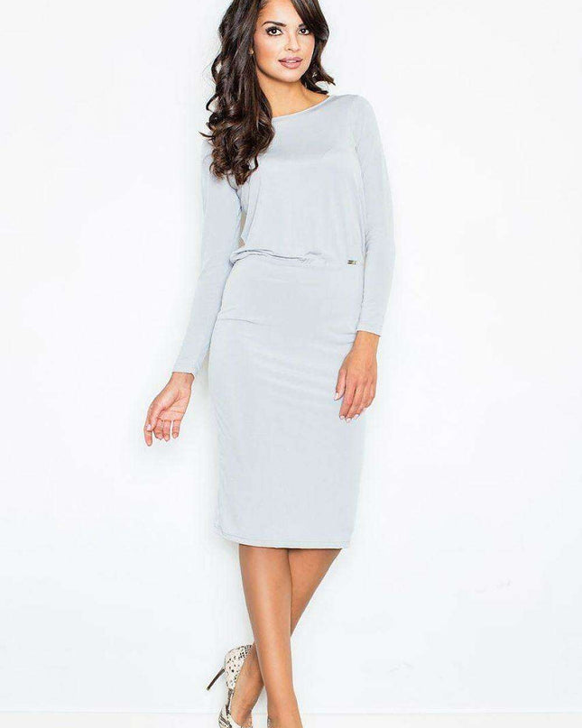 Chic Boat Neck Midi Dress with Back Tie and Seductive Slit - Effortless Elegance