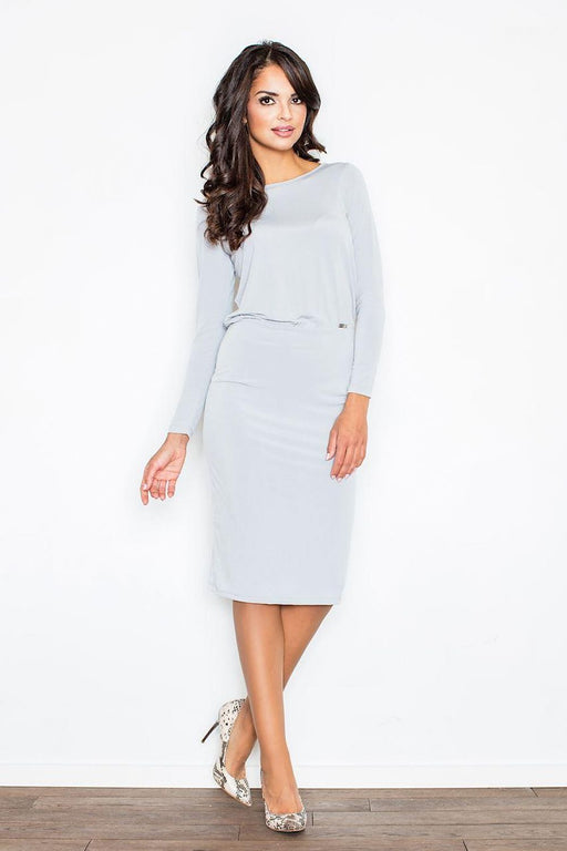 Sophisticated Boat Neck Midi Dress with Back Tie and Slit Detail