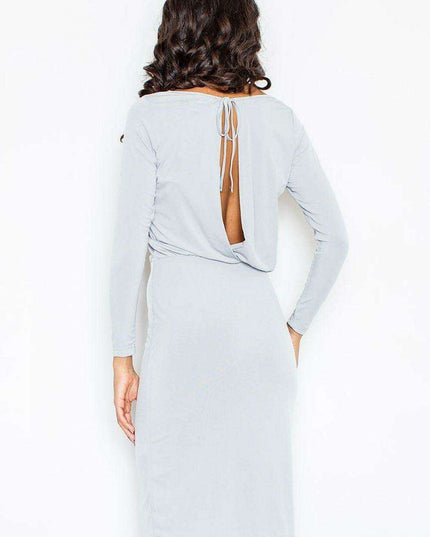 Chic Boat Neck Midi Dress with Back Tie and Seductive Slit - Effortless Elegance