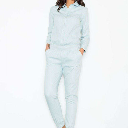 Elegant Denim Look Suit Ensemble with Classic Collared Shirt - Women's Signature Style
