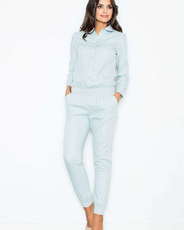 Elegant Denim Look Suit Ensemble with Classic Collared Shirt - Women's Signature Style