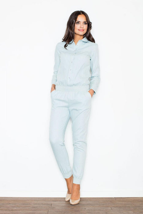 Denim-Inspired Women's Suit Set with Collared Shirt - Timeless Sophistication