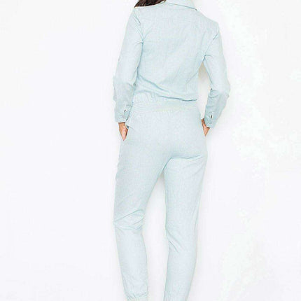 Elegant Denim Look Suit Ensemble with Classic Collared Shirt - Women's Signature Style