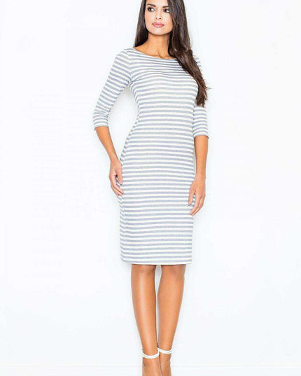 Elegant Navy Cotton Daydress with Stretchy Fit and Chic Zipper Accents