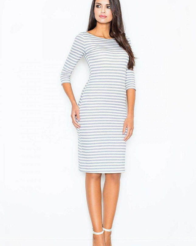 Elegant Navy Cotton Daydress with Stretchy Fit and Chic Zipper Accents