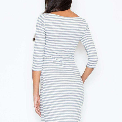 Elegant Navy Cotton Daydress with Stretchy Fit and Chic Zipper Accents