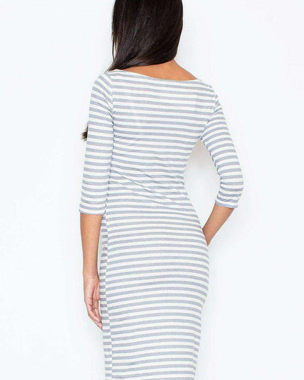 Elegant Navy Cotton Daydress with Stretchy Fit and Chic Zipper Accents