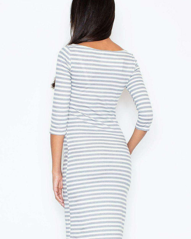 Elegant Navy Cotton Daydress with Stretchy Fit and Chic Zipper Accents