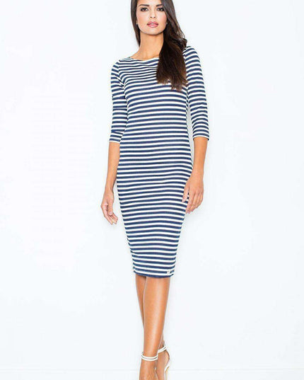 Elegant Navy Blue Daydress with Chic Side Zipper - Ideal for Any Occasion