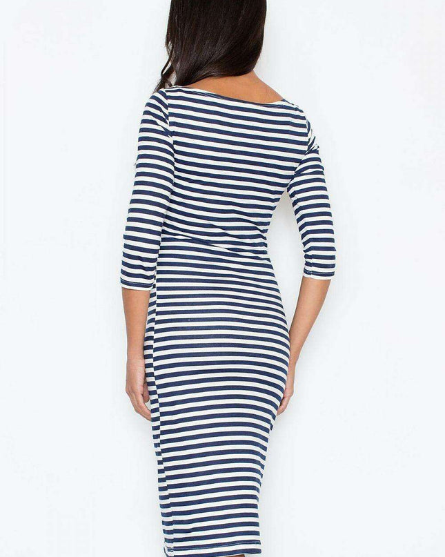 Elegant Navy Blue Daydress with Chic Side Zipper - Ideal for Any Occasion