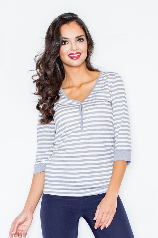 Nautical Charm Longsleeve Cotton Blouse with Front Button Closure