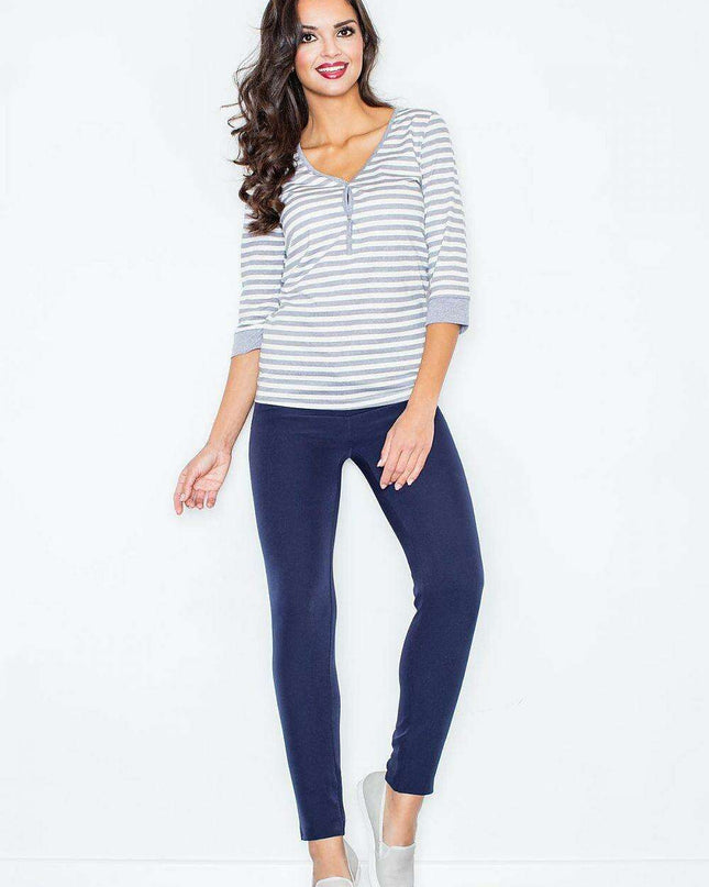 Nautical-Inspired Striped Longsleeve Cotton Top with Elegant Button Front