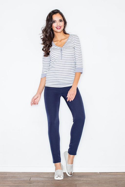 Navy Striped Longsleeve Blouse with Button Fastening