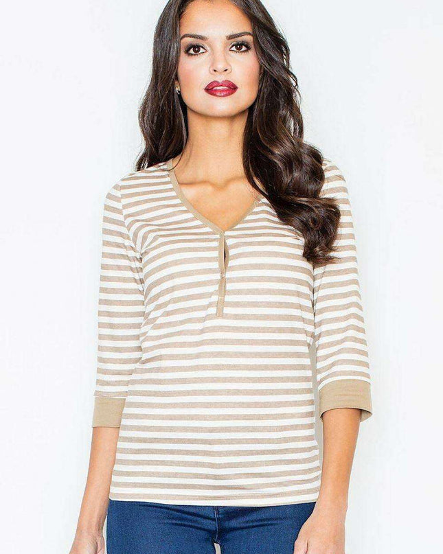 Nautical Elegance Striped Longsleeve Blouse - Essential for Summer Styling