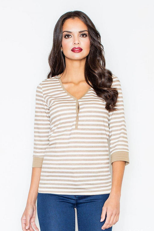 Navy Striped Longsleeve Blouse with Front Buttons