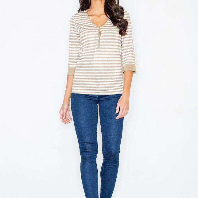 Nautical Elegance Striped Longsleeve Blouse - Essential for Summer Styling