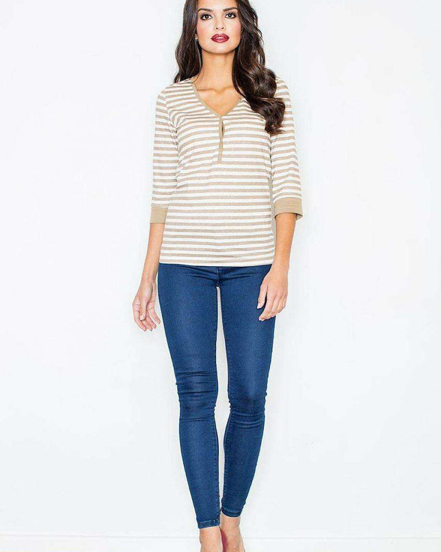 Nautical Elegance Striped Longsleeve Blouse - Essential for Summer Styling