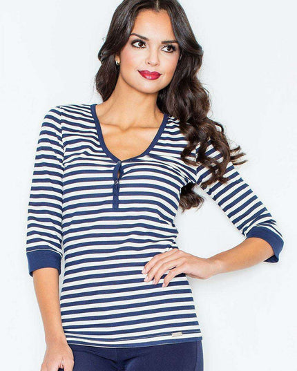 Navy Striped Elegance Long Sleeve Blouse