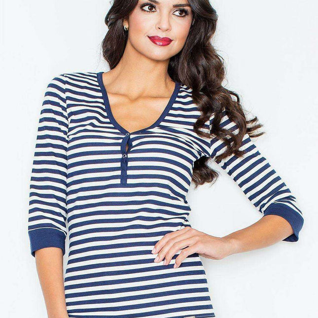 Navy Striped Elegance Long Sleeve Blouse