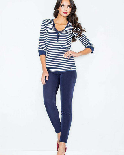 Navy Striped Elegance Long Sleeve Blouse