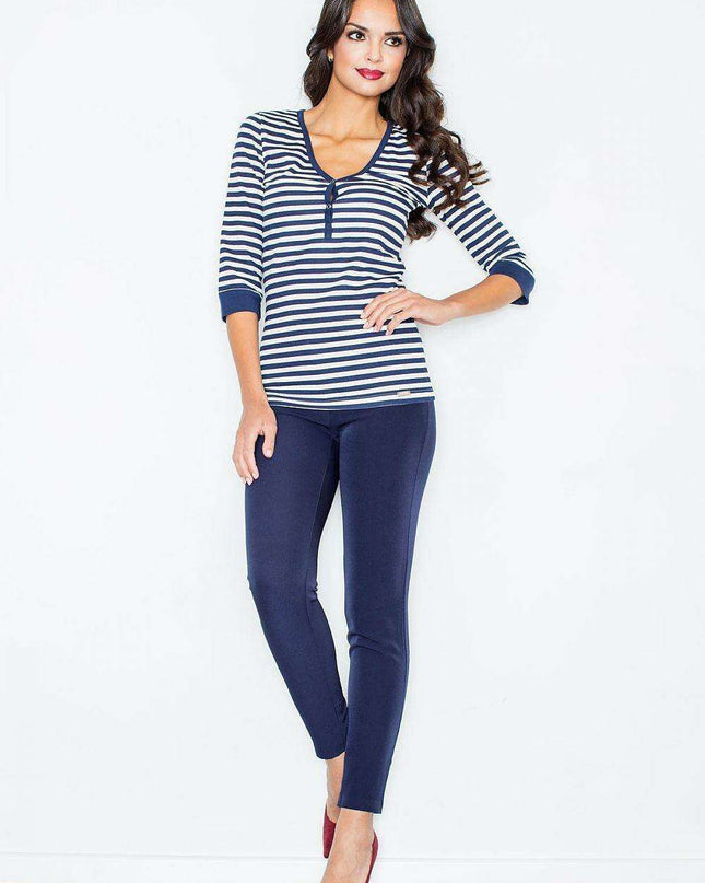 Navy Striped Elegance Long Sleeve Blouse