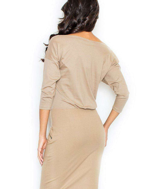 Sophisticated Kimono Sleeve Day Dress with Chic Gold Zipper Pockets - Contemporary Elegance