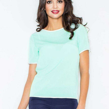 Elegant Black-Piped Summer Blouse - Size L (93-96 cm)