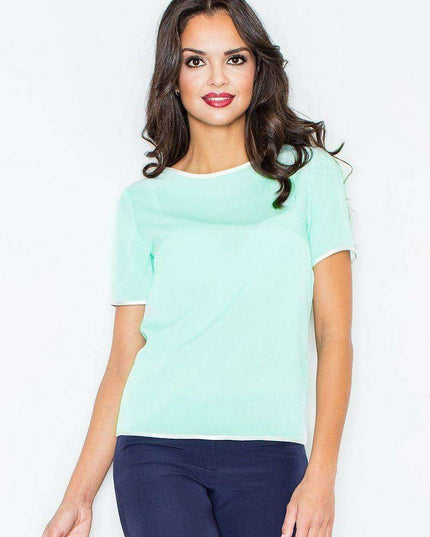 Elegant Black-Piped Summer Blouse - Size L (93-96 cm)