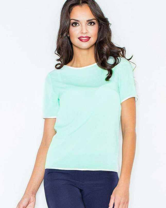 Elegant Black-Piped Summer Blouse - Size L (93-96 cm)