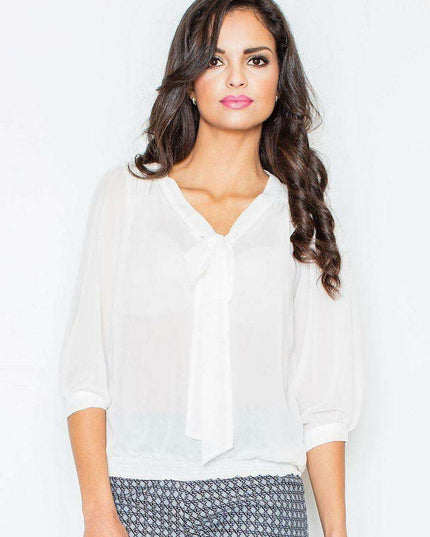 Chic Mist Blouse with Neck Tie and Elegant Welt Detail
