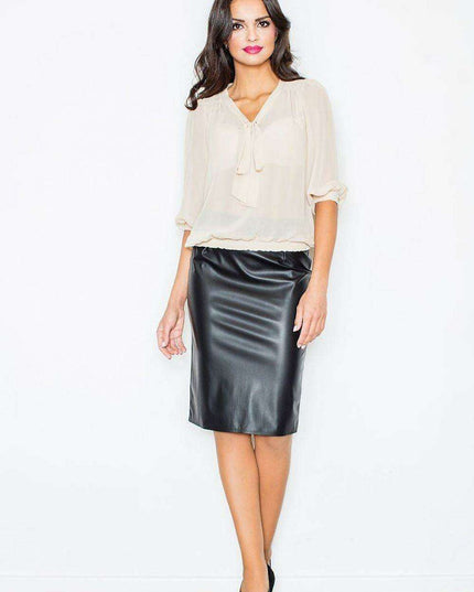 Chic Mist Blouse with Neck Tie and Elegant Welt Detail