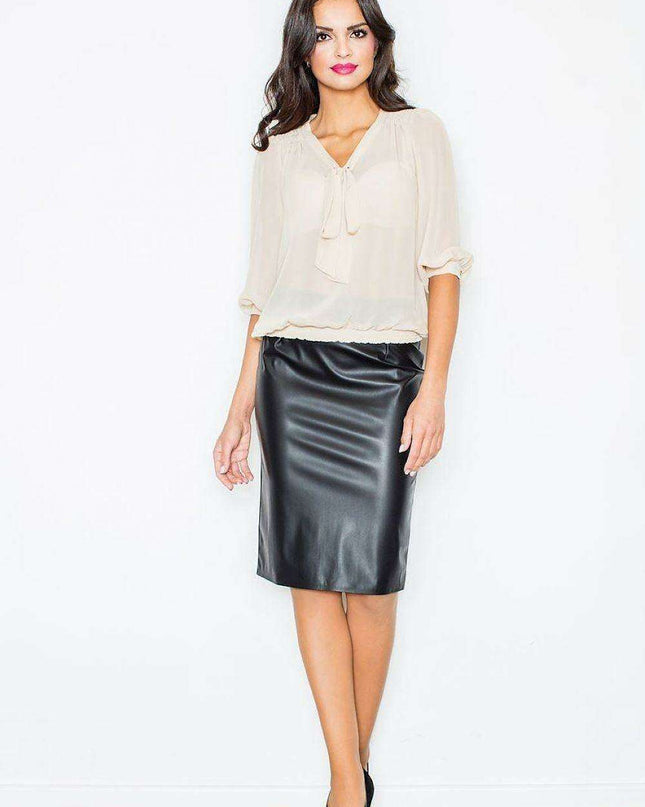 Chic Mist Blouse with Neck Tie and Elegant Welt Detail