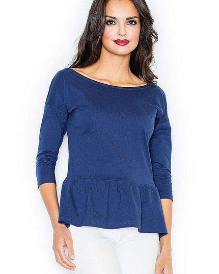 Chic Basque Blouse with Elegant Neckline - Size Large (93-96 cm)