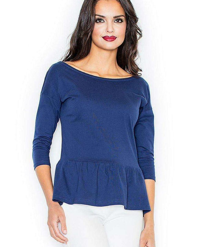 Chic Basque Blouse with Elegant Neckline - Size Large (93-96 cm)