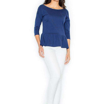 Chic Basque Blouse with Elegant Neckline - Size Large (93-96 cm)