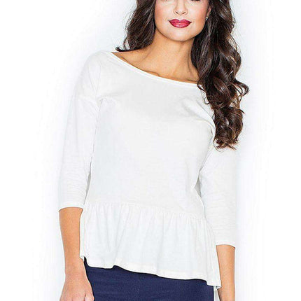 Charming Cotton Blend Basque Blouse with Romantic Touch