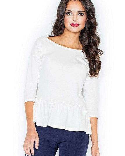 Charming Cotton Blend Basque Blouse with Romantic Touch