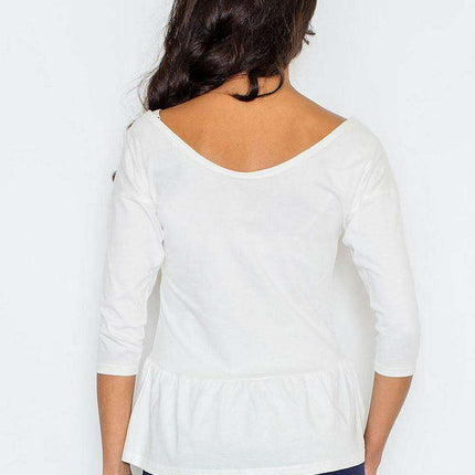 Charming Cotton Blend Basque Blouse with Romantic Touch