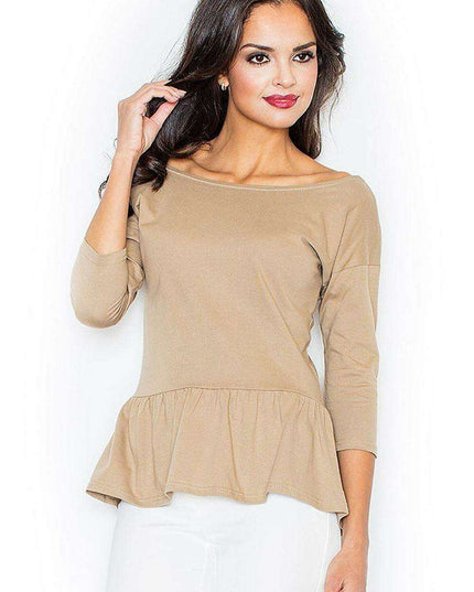 Chic Cotton Top with Romantic Sleeves and Basque Detail - Women's Elegant Blouse