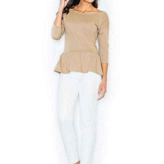Chic Cotton Top with Romantic Sleeves and Basque Detail - Women's Elegant Blouse