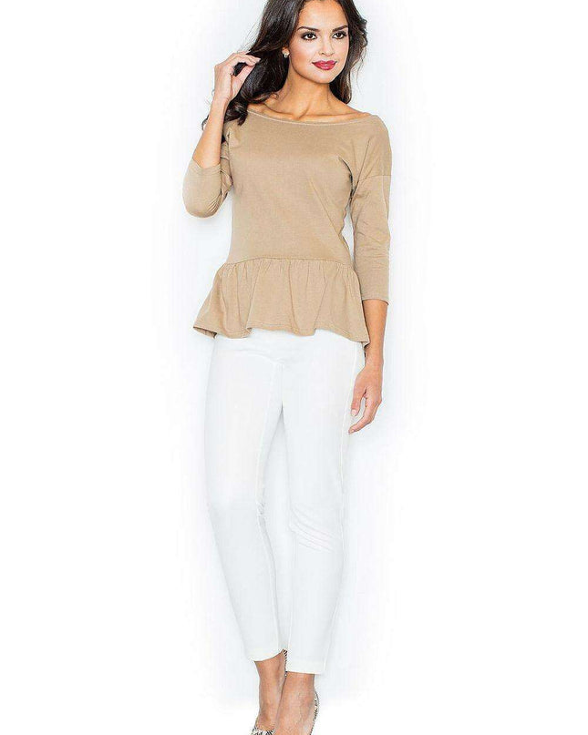 Chic Cotton Top with Romantic Sleeves and Basque Detail - Women's Elegant Blouse