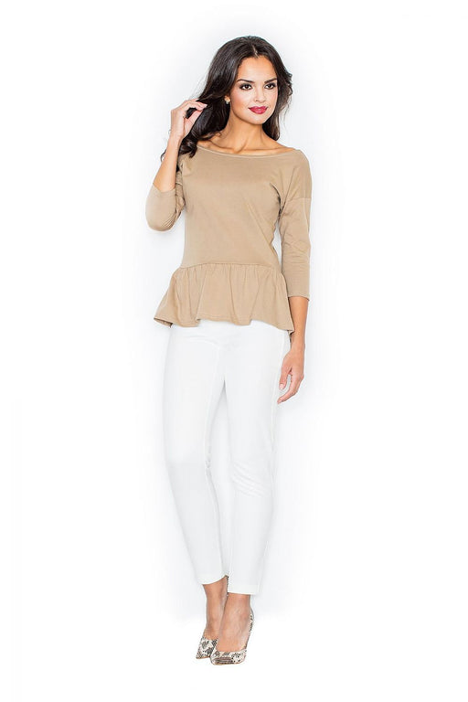 Romantic Basque Blouse with 3/4 Sleeves - Feminine Cotton Top