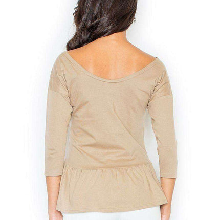 Chic Cotton Top with Romantic Sleeves and Basque Detail - Women's Elegant Blouse