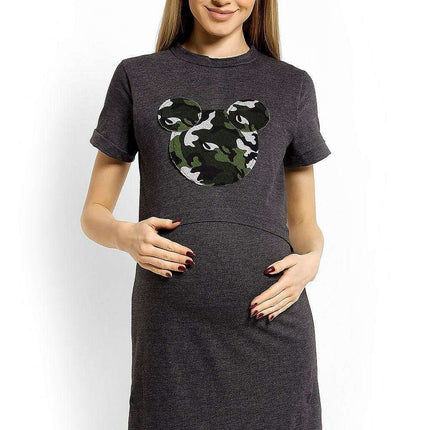 Whimsical Mouse Patch Maternity Nightgown for Comfort & Nursing