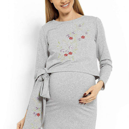 Floral Embroidery Nursing Tunic Dress for Expecting Moms