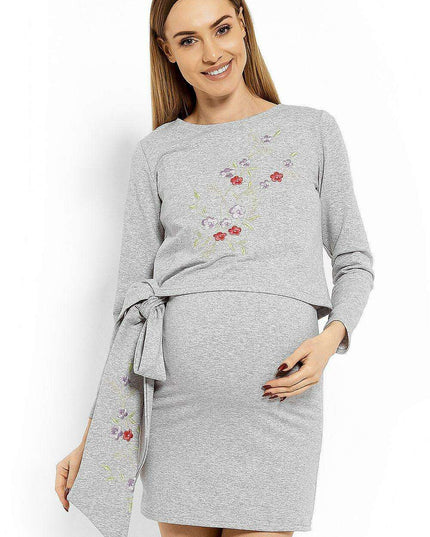 Floral Embroidery Nursing Tunic Dress for Expecting Moms